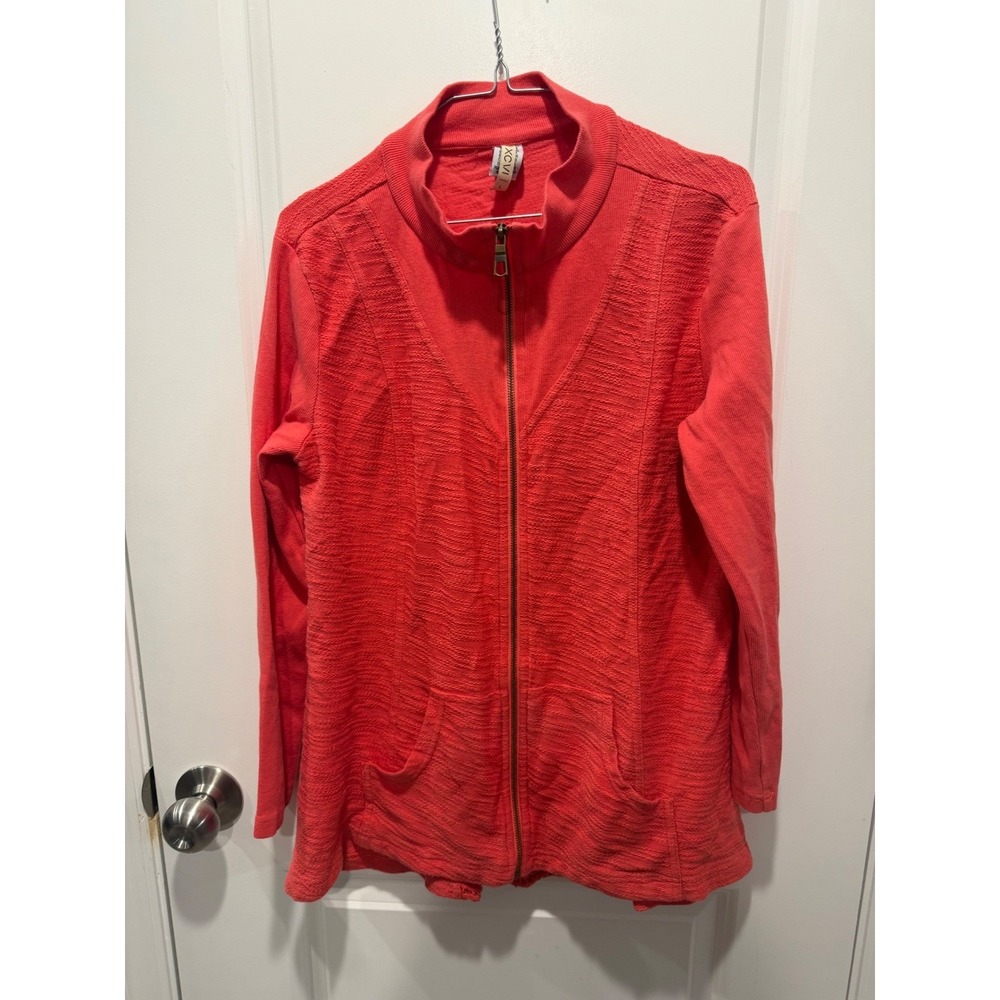 XCVI Women Full Zip Jacket Crochet Lace Back Coral Red Size L
